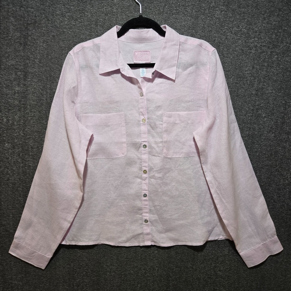 Sigrid Olsen Womens Sz Large 100% Linen Button Down Shirt Pink Top Summer Beachy